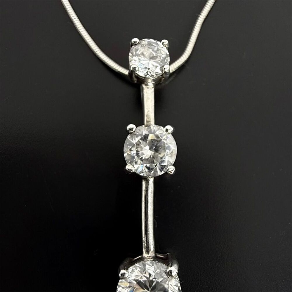 Sterling Silver Three-Stone Drop Pendant Necklace 18"